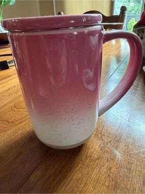 David’s Tea Pink Ombre Ceramic Mug with Lid and Strainer